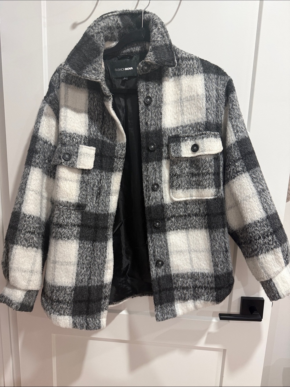 Fashion Nova Black & White Plaid Shacket Jacket